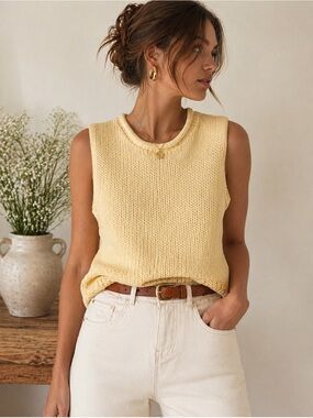 Vintage Style Cotton Knit Tank | Minimalist Coastal Chic | Butter Yellow